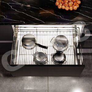Giá xoong nồi, rổ nan dẹt, cánh kéo GP02E Inox 304, bề mặt điện hoá xước mờ