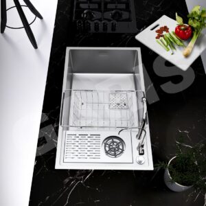 Chậu rửa 1 hố to có máy rửa cốc, chén MS11.82