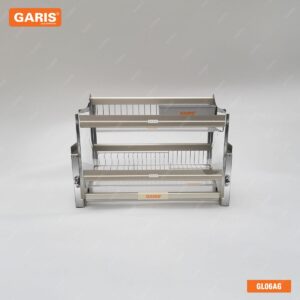 Giá bát đĩa nâng hạ cơ, bằng nhôm màu champagne + full inox 304 GL06AG