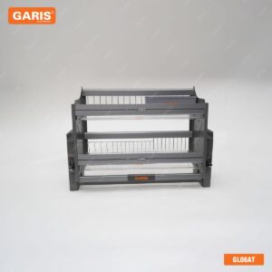 Giá bát đĩa nâng hạ cơ, bằng nhôm màu titan + rổ inox 304 GL06AT